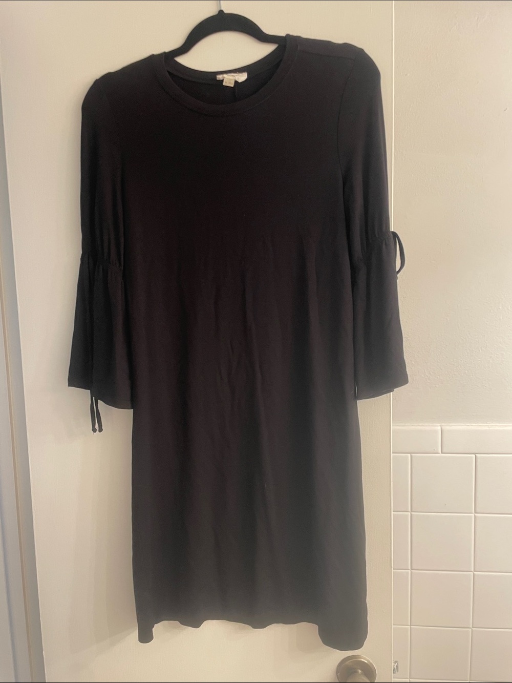 LOFT Black Long-Sleeve A-Line Dress with Tie Sleeves